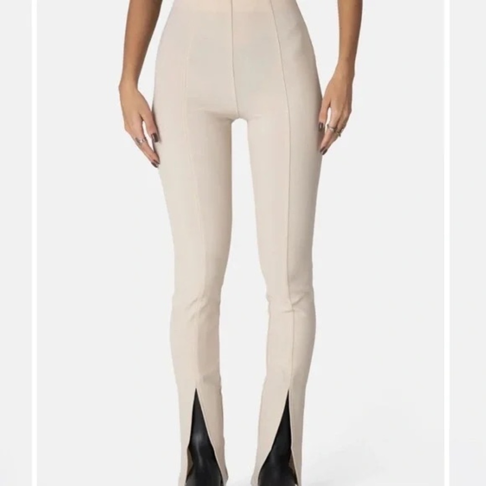Adika Cream High-Waisted Trousers split leg